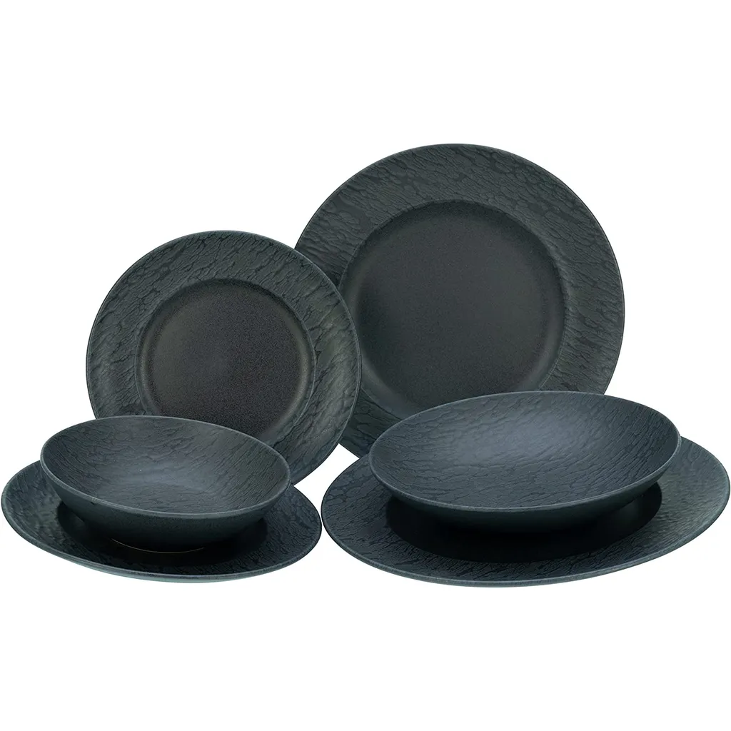 CreaTable 33320 Tafelservice Rondo Schiefer Für 6 Personen, Steinzeug, Schwarz (1 Set, 12-teilig)