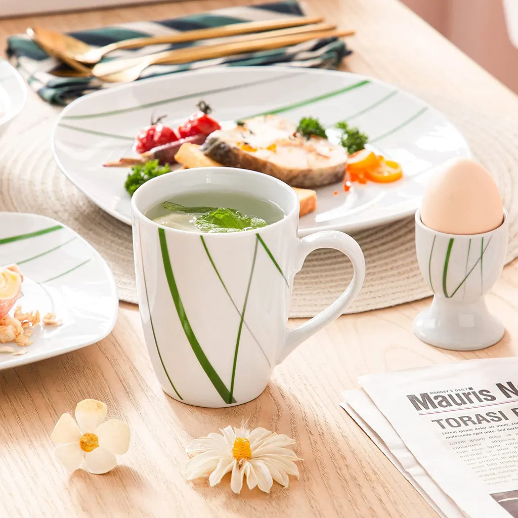 VEWEET Porzellan Tafelservice 'Aviva' 100-teilig Set, Kombiservice Mit Dessertteller, Speiseteller, Suppenteller, Müslischalen, Kaffeebecher, Kaffeetassen Set, Eierbecher, Milch- Und Zuckerset – Bild 5