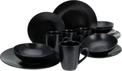 CreaTable 25833 Kombiservice Black Matt Für 4 Personen, Steinzeug, Schwarz (1 Set, 16-teilig)