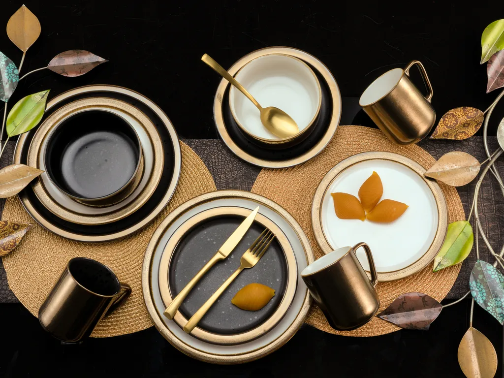 CreaTable 23594 Kombiservice Modern Industrial Für 4 Personen, Steinzeug, Schwarz/gold (1 Set, 12-teilig) – Bild 6