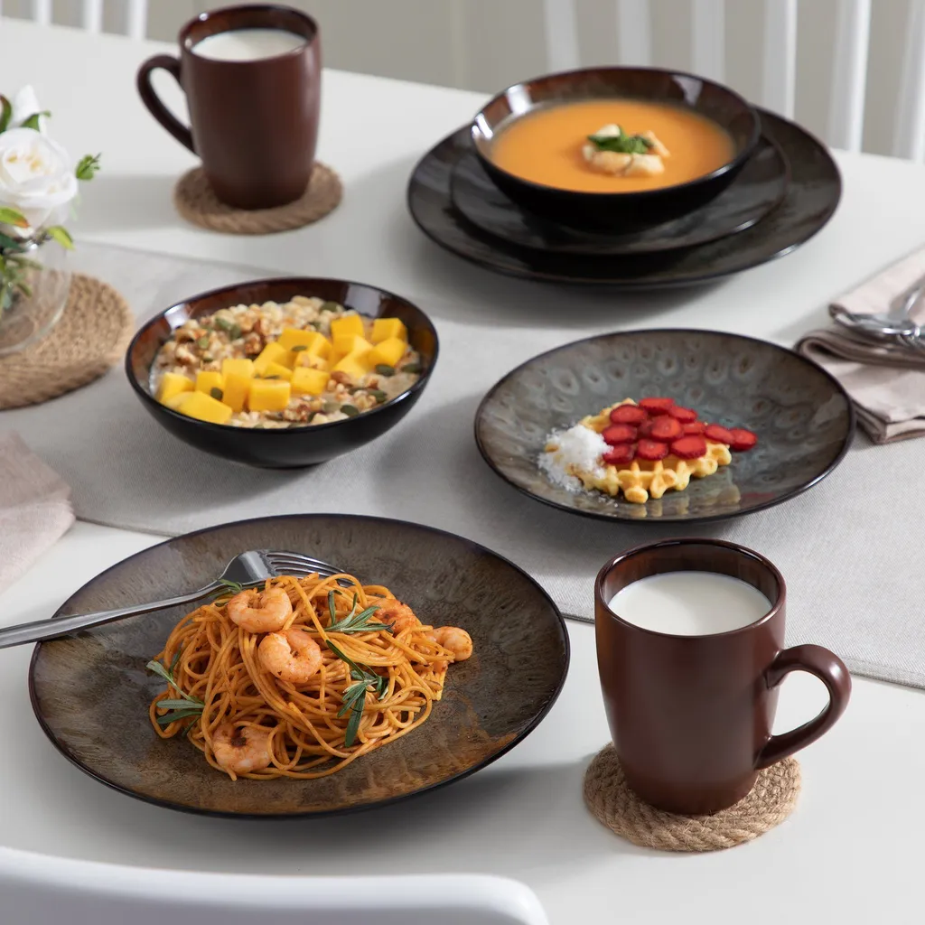 Tafelservice Steinzeug, Vancasso 16-St BUBBLE Kombiservice, Geschirrset Mit Müslischalen, Kaffeetassen, Dessertteller Und Speiseteller Für 4 Personen, Vintage – Bild 5