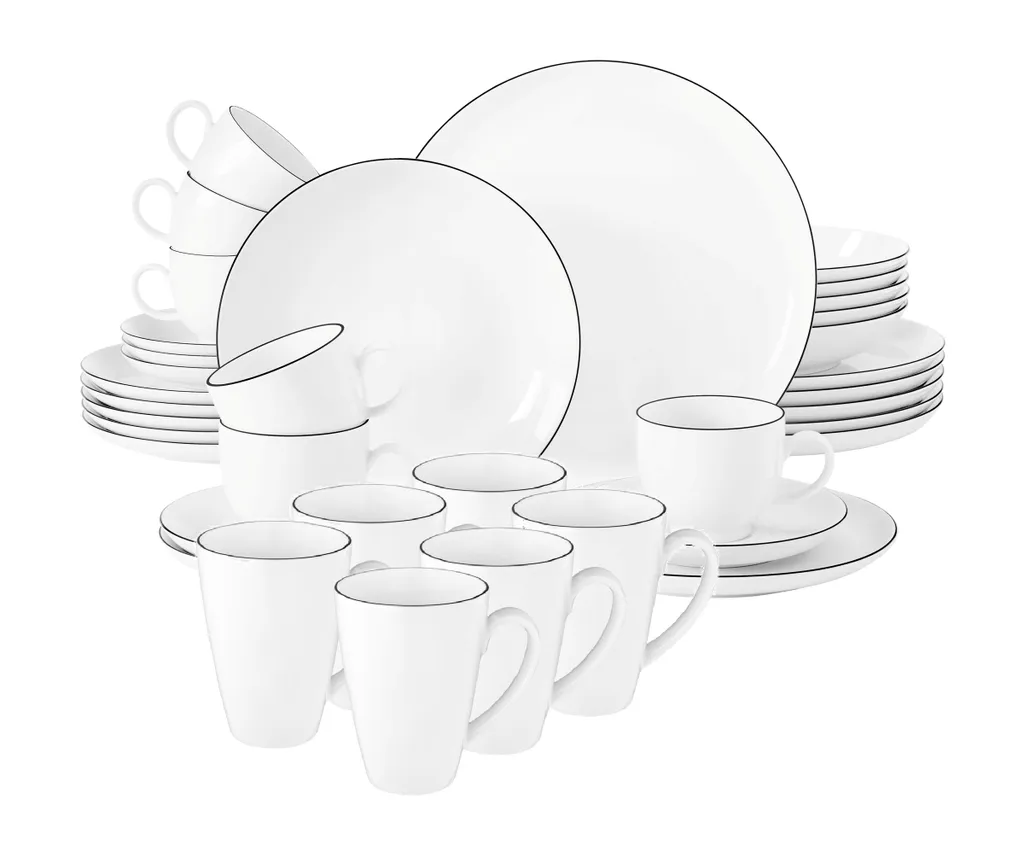 Seltmann Weiden Black Line 36 Tlg. Tafelservice Weiß Schwarz Modern Porzellan – Bild 4