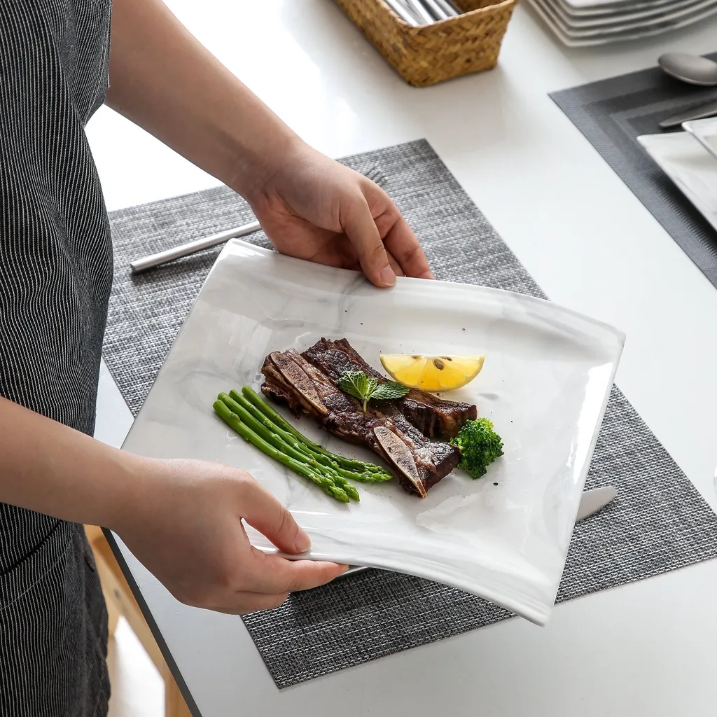 MALACASA, Serie Flora, Marmor Porzellan Tafelservice 12 Teiligen Set Kombiservice Geschirrset Mit Je 6 Speiseteller Und 6 Suppenteller Für 6 Personen – Bild 5