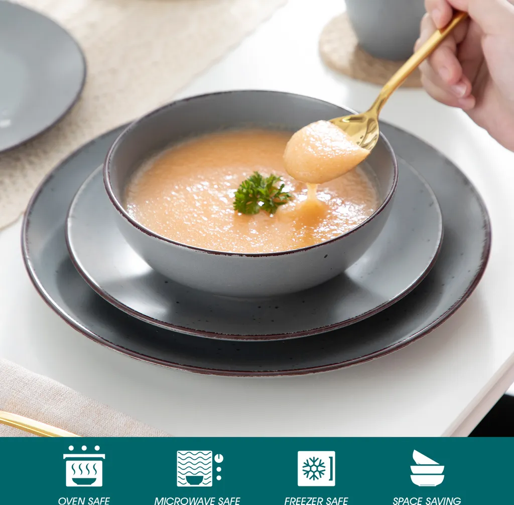 Tafelservice Steingut, Vancasso MODA Geschirrset, Vintage Aussehen, 16-teiliges Kombiservice Mit Je 4 Speisetellern, Kuchentellern, Schalen Und Becher – Bild 3