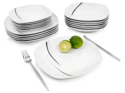 Sänger SÄNGER Porzellan Geschirrset Bilgola Black Lines, Tafelservice 18 Teilig Für 6 Personen
