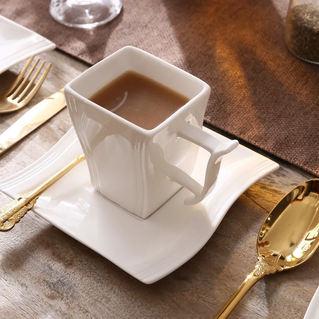 MALACASA, Serie Flora, 18 Tlg . Set Cremeweiß Porzellan Kaffeeservice Geschirrset Mit Je 6 Kuchenteller, 6 Tasse 220ml, 6 Untertasse Für 6 Personen – Bild 4