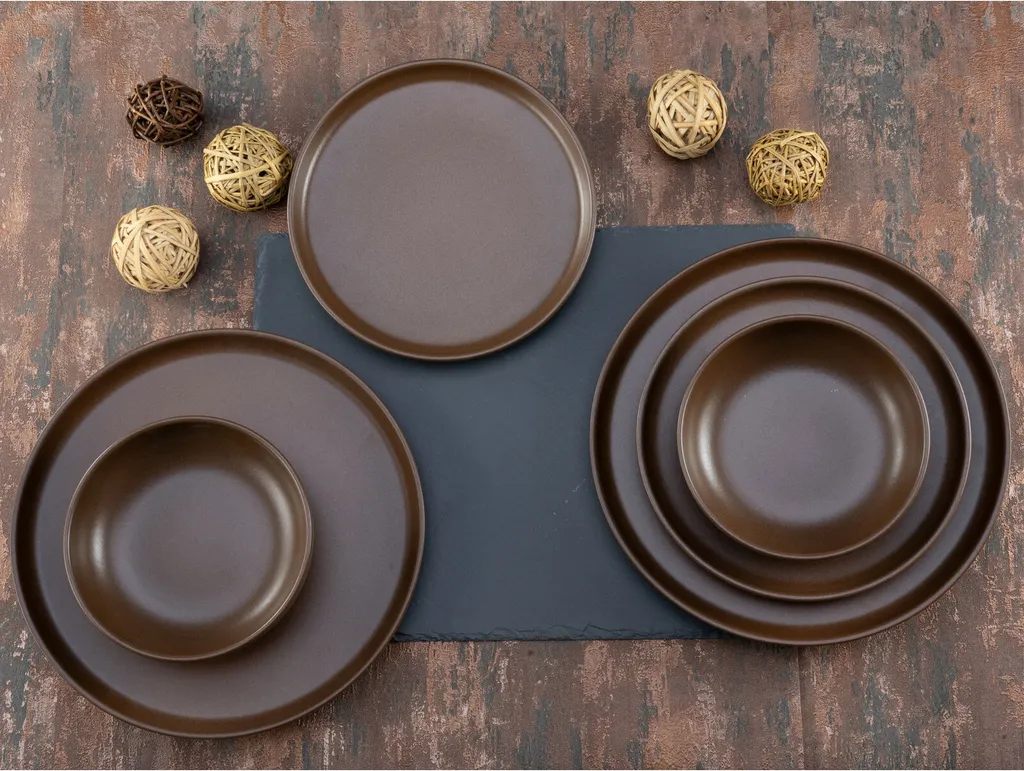 CreaTable, 23659, Serie Uno Braun, Geschirrset, Teller Set 12 Teilig, Farbe:Braun – Bild 3