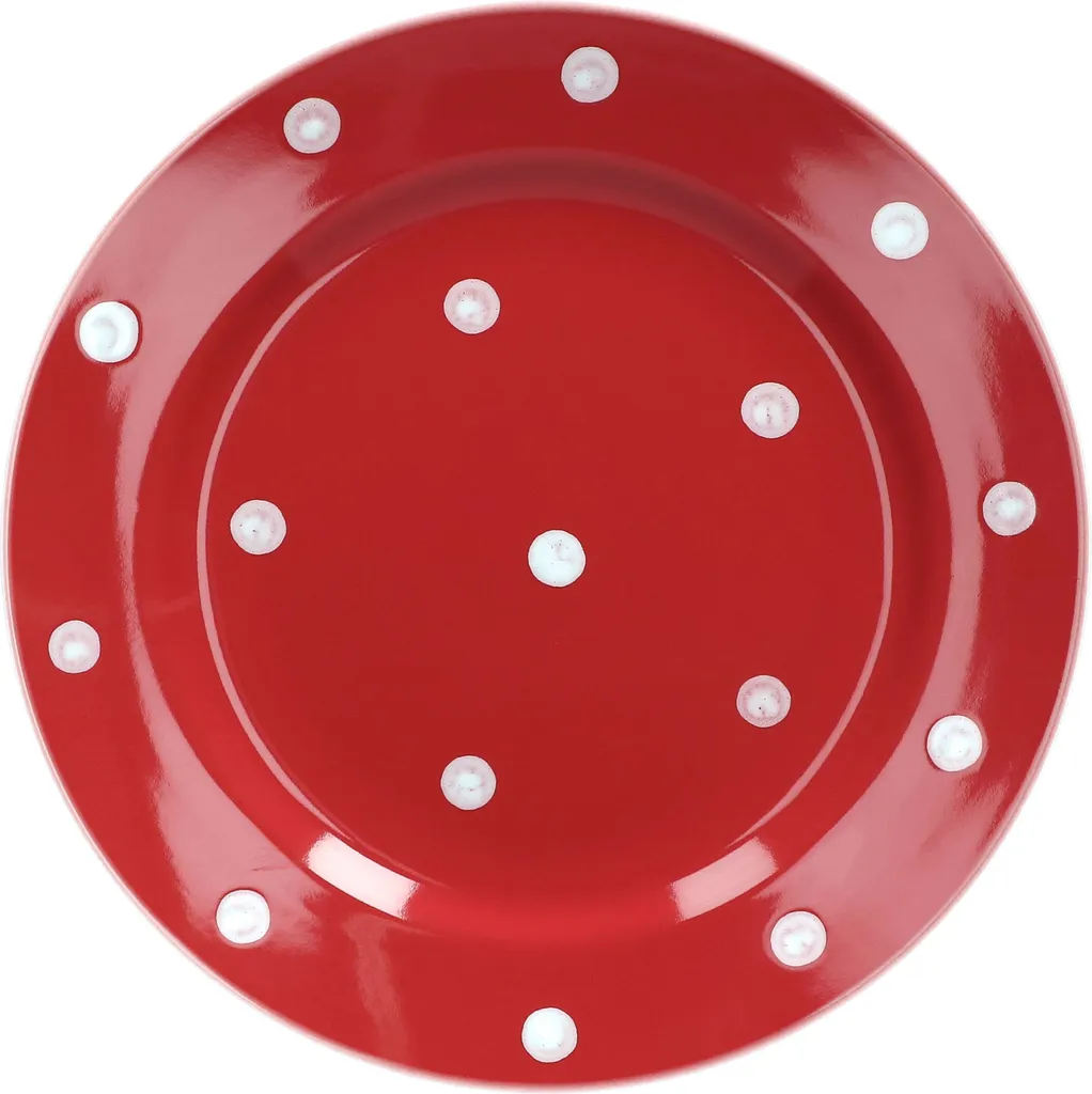 Emily 18tlg Frühstücksset 6 Personen Rot Weiße Punkte Teller Kaffeebecher Schalen Geschirrset – Bild 2