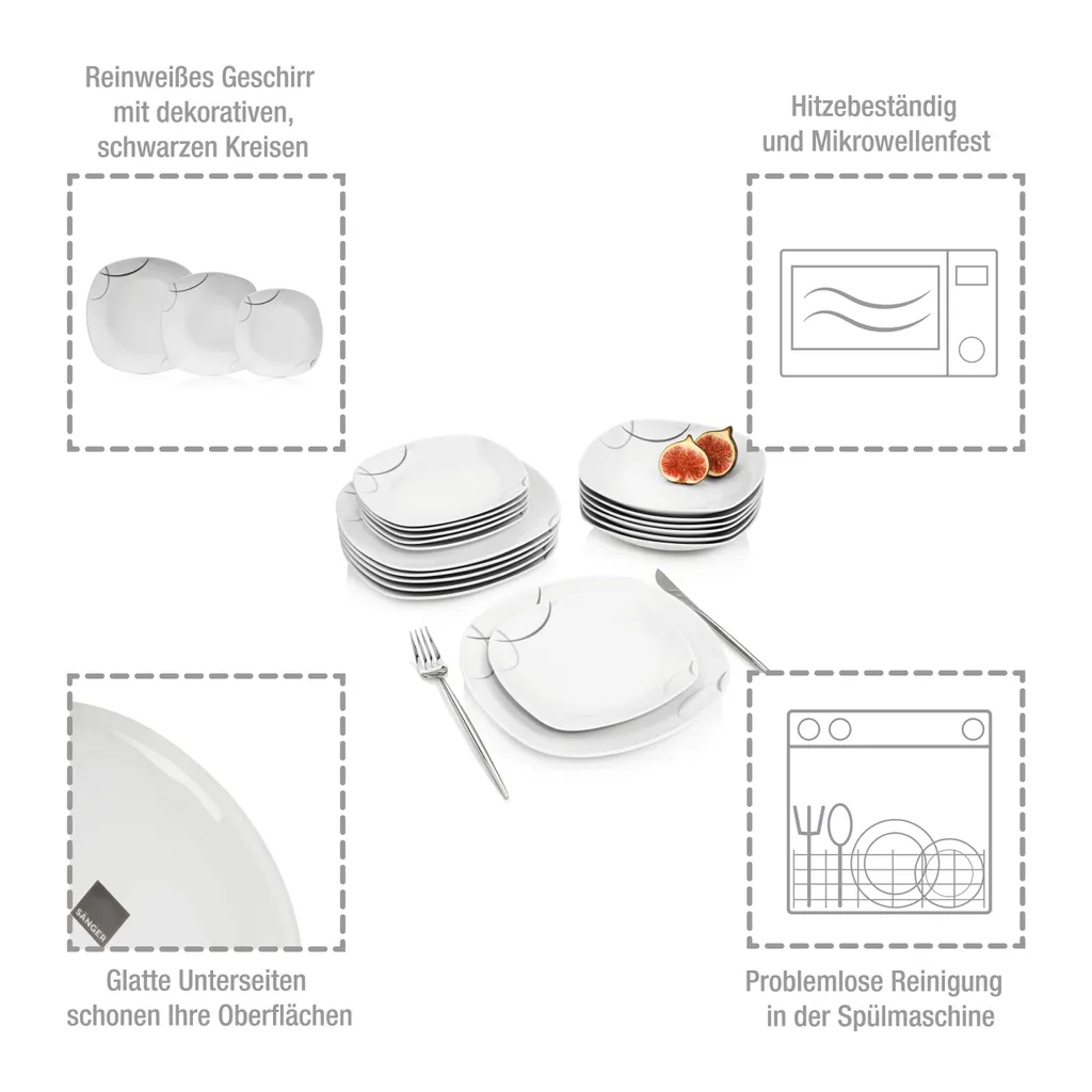 Sänger Tafelservice Bilgola Black Lines 18 Tlg. – Bild 2