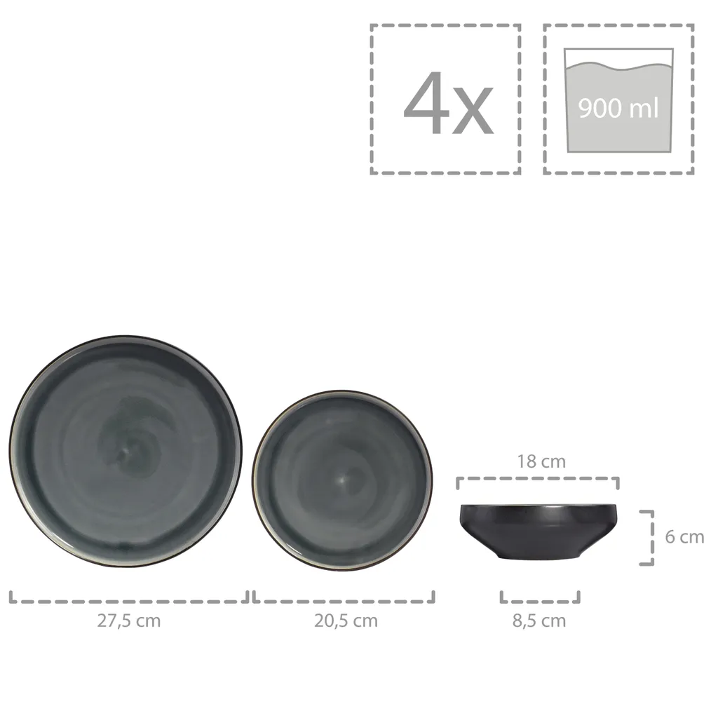 Sänger SÄNGER Steingut Geschirrset Helsinki, Tafelservice 12 Teilig Für 4 Personen – Bild 3