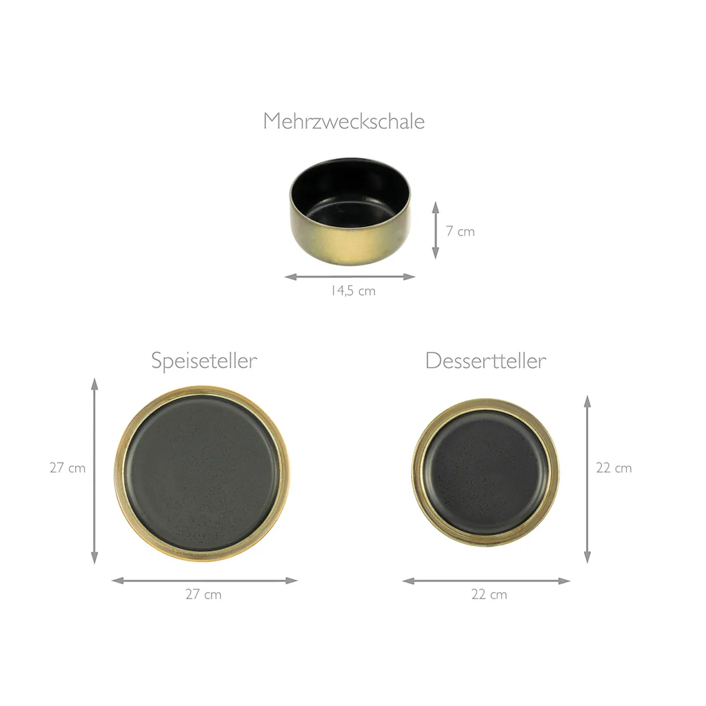 CreaTable 23594 Kombiservice Modern Industrial Für 4 Personen, Steinzeug, Schwarz/gold (1 Set, 12-teilig) – Bild 2
