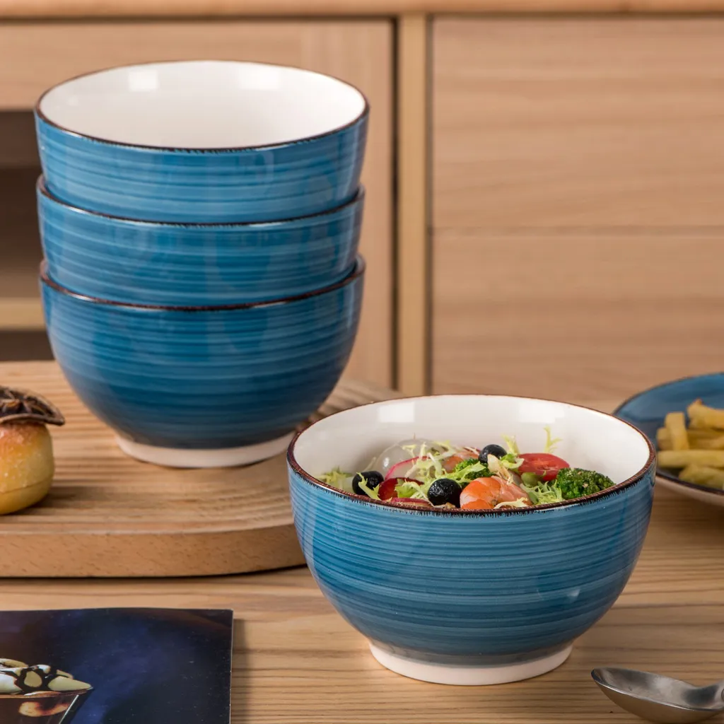 Vancasso Bella Steinzeug Kombiservice, 16 Teilig Geschirrset Für 4 Personen, Mit Je 4 Dessertteller, Speiseteller, Müslischalen, Kaffeebecher, Blau – Bild 6